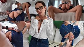 Slutty step-mom takes big cock in her tight jeans