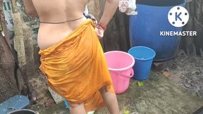 Anita Yadav bathing in indian style