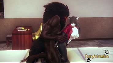 Furry Hentai - Beast and Black Cat having wild sex with creampie - Yiff anime manga japanese cartoon porn 3D