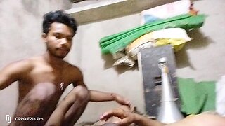 Indian gay friends cooking with a giant monster