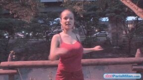 Hot busty teen gets tits out
