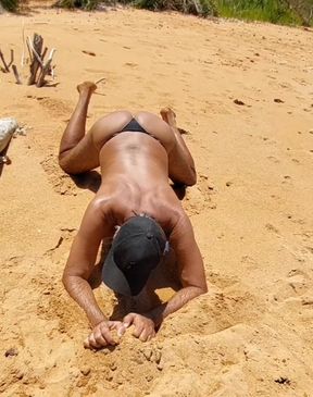 Ladysilva crossdresser showing off her hot ass in panties on the beach