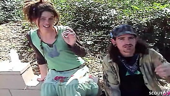 Real Homeless Teen Couple seduce to Outdoor Casting Sex