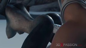 Hot sex on th exoplanet! An alien gets fucked by a spacewoman in spacesuit with strapon
