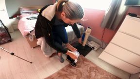 Danielle Putting On Her Frilly Socks & Flat Chunky T-Bar Shoes (4K)