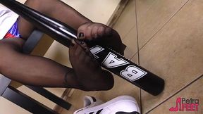 Sexy Petra In Harley Quinn Cosplay Costume And Black Opaque Pantyhose