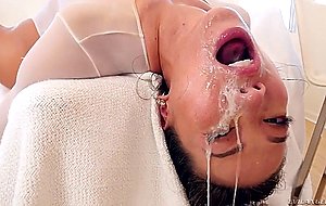 Kalina ryu gives him a sloppy spit bath, drooling as she slurps on his schlong