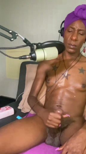 Ebony Transwoman Stroking to some Gay Porn   Clip 1