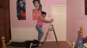 Sophie Stepping On His Head & Hands On The Ladder