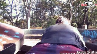 Old dark haired german Grandmother pick up for a POV boned outside