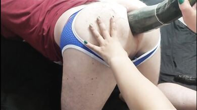 Femdom mistress breaks husband with huge zucchini double penetration anal fisting extreme cumshot