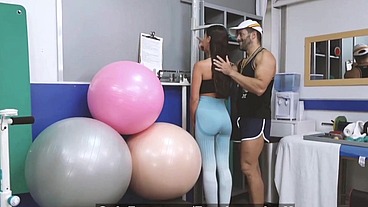 The horny personal trainer with monster cock fucks extreme with teen latina with perfect tits swallow cum