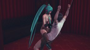 Miku rides a bound guy's cock