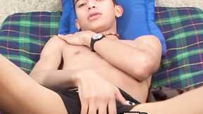 ”Latino twink with piercings fingers booty while jerking off”