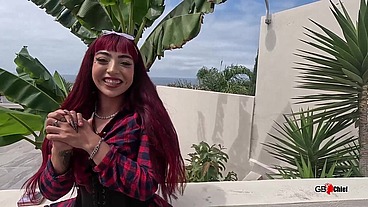 Young sexy girl outdoor pick up by older guy