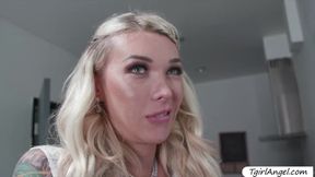 Michael slides his cock deeply into TS Aubreys butthole