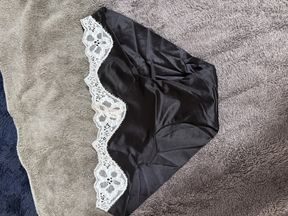 Black Cum Filled Step Daughters Satin Victoria Secret Panties