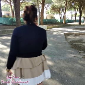 Outdoor Mini Skirt No Pantie with Anal Plug