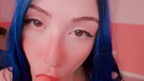 Skinny Asian eGirl gags on joystick simulator