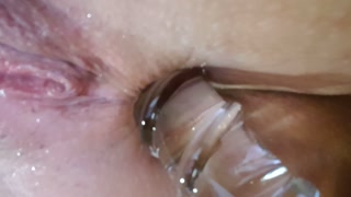 Close up Glass Dildo to Ass with Extreme Squirting!
