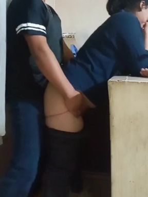 Fucked Employee When Washing Dishes, Almost Discovered by My Wife