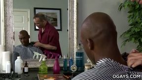 Interracial gay intercourse in the barber shop