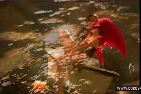 Brunette Angel with Red Wings Gets Wild in Bubbly Bathtub