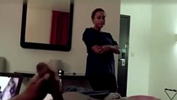 Hotel Maid Catches Him Jerking and Watches Him Cum