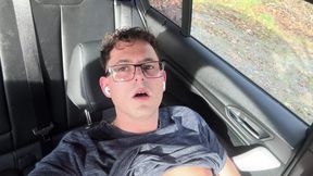 German twink boy jerks off and cums hot in the car
