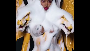 ai generated not real girl in latex t-rex