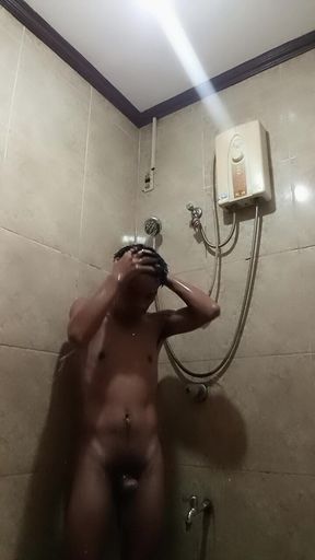 Filipino Solo Shower: Slim Asian Twink Jerks Big Cock
