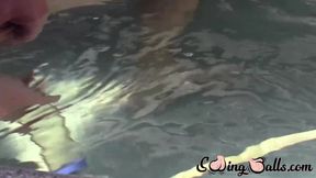 Gay with glasses shows balls before masturbating with buddy
