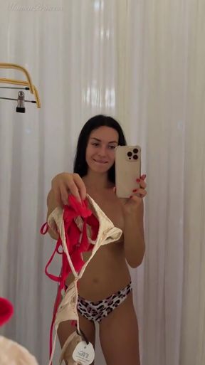 Bikinis Try on in a Boutique Fitting Room