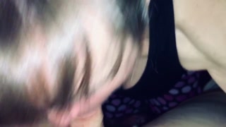 Friends mom sucking my cock and making happy noises when I cum in her mouth. Showing cum and swallow