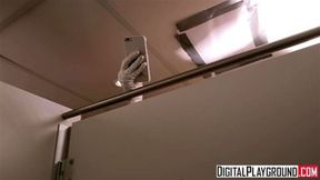 Sky High Ebony flight attendant Luna Corazon gets fucked in the bathroom