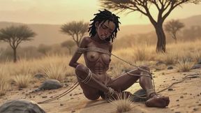 African Black Woman in Savanna Bondage - Scared but Extremely Horny Tight Pussy