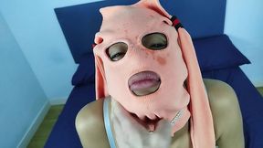 sexy latin bdsm slut in slave mask playing with her master with a dildo dick toy in her ass and mouth