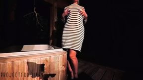 Curvy Girl in Striped Dress at Night Risky Outdoors - Projectfundiary