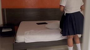 Sick Stepdad Jerks Off on Schoolgirl's Back, Blows Load All Over Her