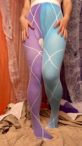 Layered Pantyhose Pee Dressing: Tights, Fishnets and Body Suit - All Together!