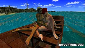 Fox Maiden Seduced by Her Female Mate Amid Steamy Seascape Romance