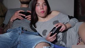 My Friend's Girlfriend Sucks My Cock POV-style to Win Me In FIFA (Anal)