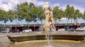 Blonde Slave Running In Public Streets With Liz Rainbow