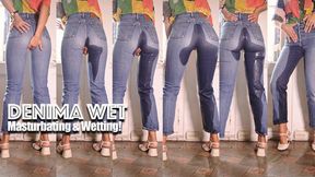 Soaking my tight jeans with pee touching myself