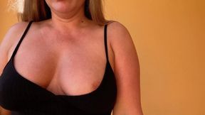 MILF is playing with her natural tits outdoor