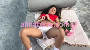Asian teen girl shakes her biggest booty solo in the bath