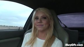 Hard nippled blonde babe takes a ride