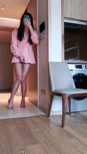 Turkish trans femboy masturbates in hotel with door open looking for adventure to get