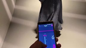 Slut Plays with Lovense Vibe at the Bar, Cumming on Command