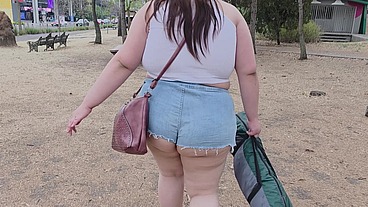 I love walking around in public with cum on my face and showing off my huge ass